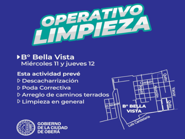 Se realizará  un Operativo Limpieza desde mañana en el Barrio Bella Vista